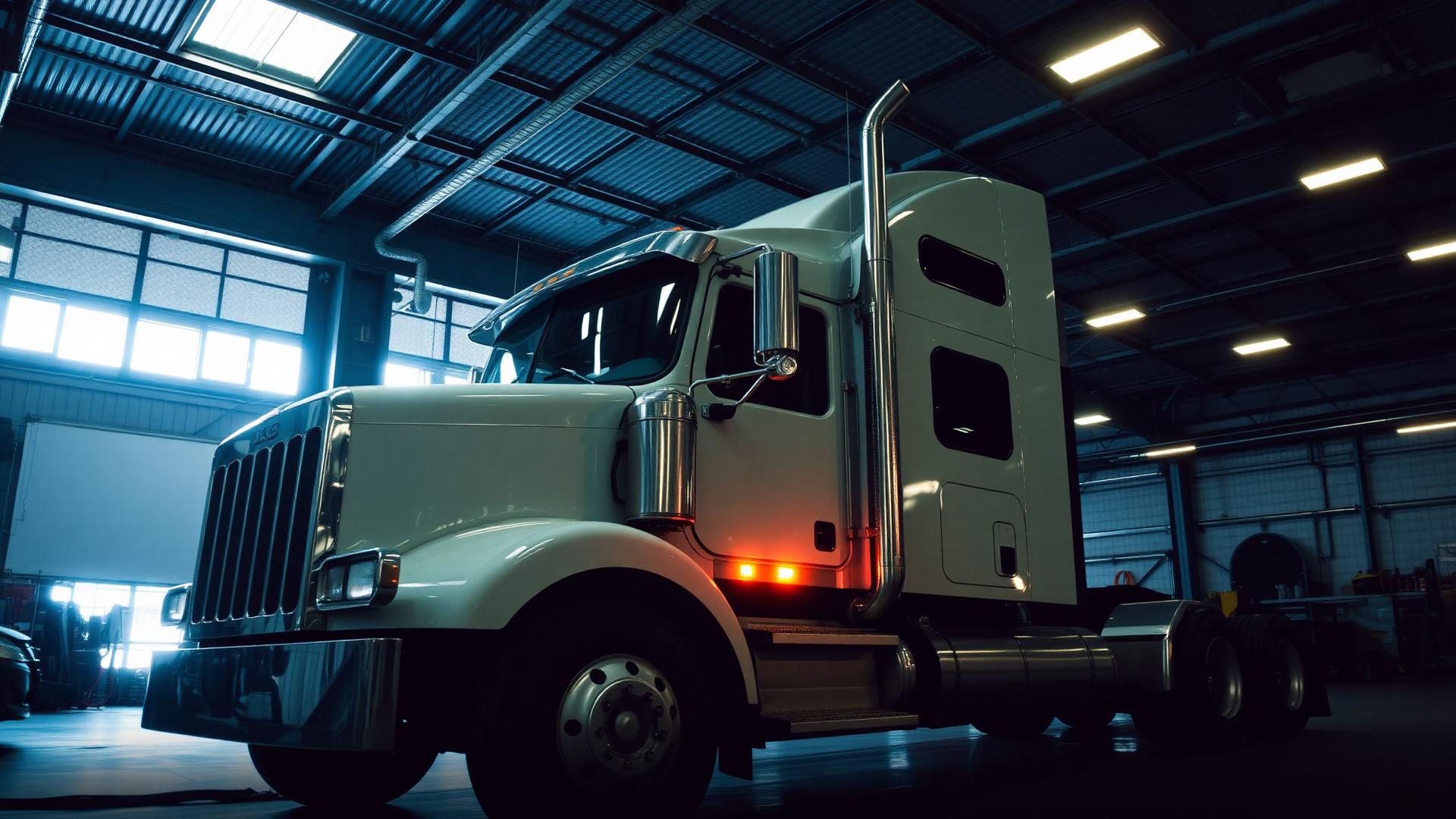 Heavy-duty semi-truck being serviced in the Brazil truck & trailer repair LLC shop